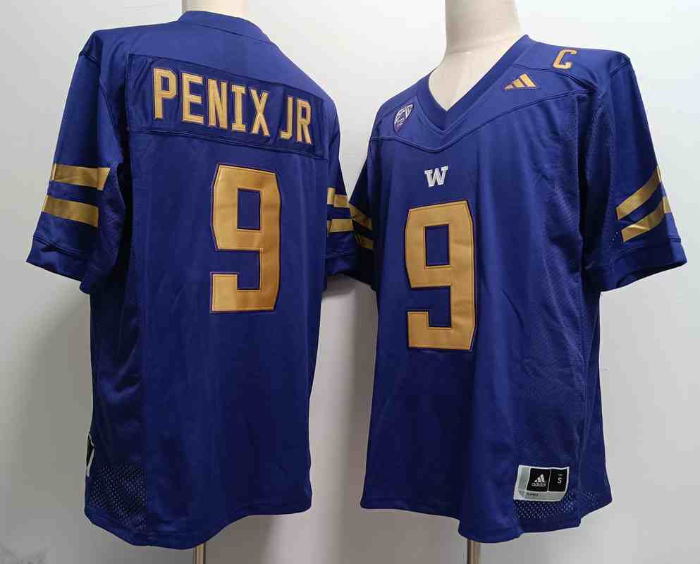 Men's Washington Huskies #9 Michael Penix Jr. Purple  Gold  Typeface Stitched Jersey