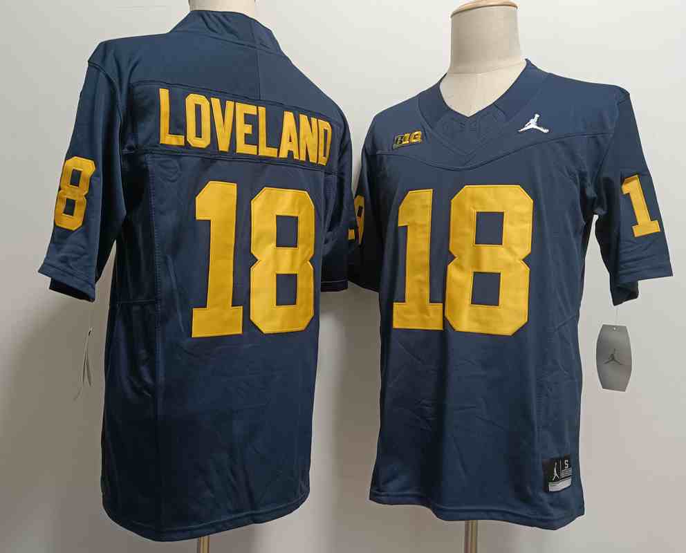 Michigan Wolverines Colston Loveland #18 Navy College Football Playoff Jersey Men’s