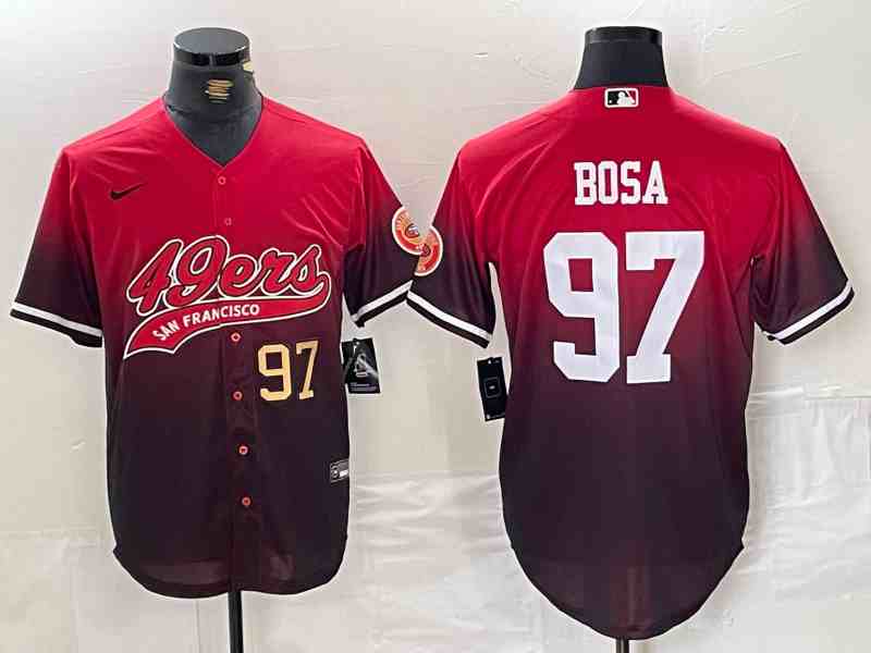 Men's San Francisco 49ers #97 Nick Bosa Red Black With Patch Cool Base Baseball Stitched Jerseys