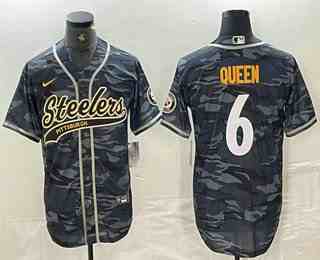 Men's Pittsburgh Steelers #6 Patrick Queen Camo With Patch Cool Base Stitched Baseball Jersey