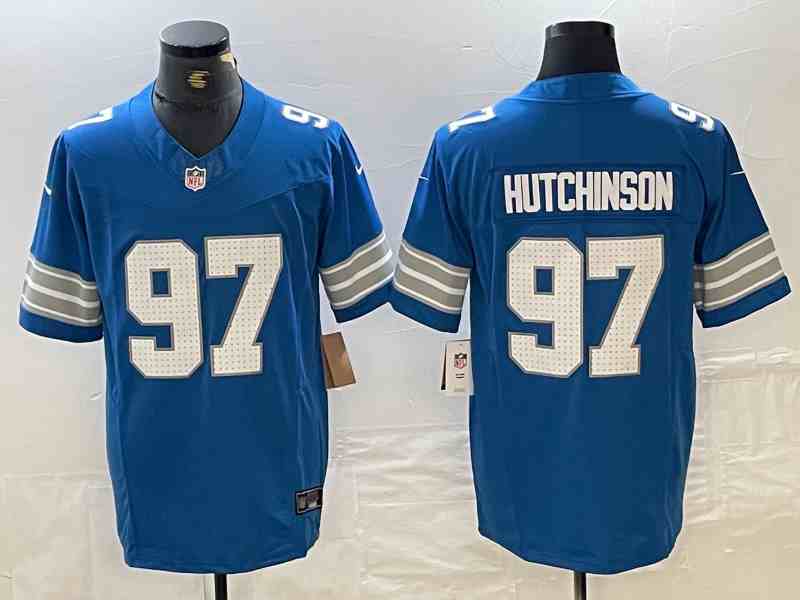 Men's Detroit Lions #97 Aidan Hutchinson Blue 2024 F.U.S.E. Vapor Limited Stitched Jersey