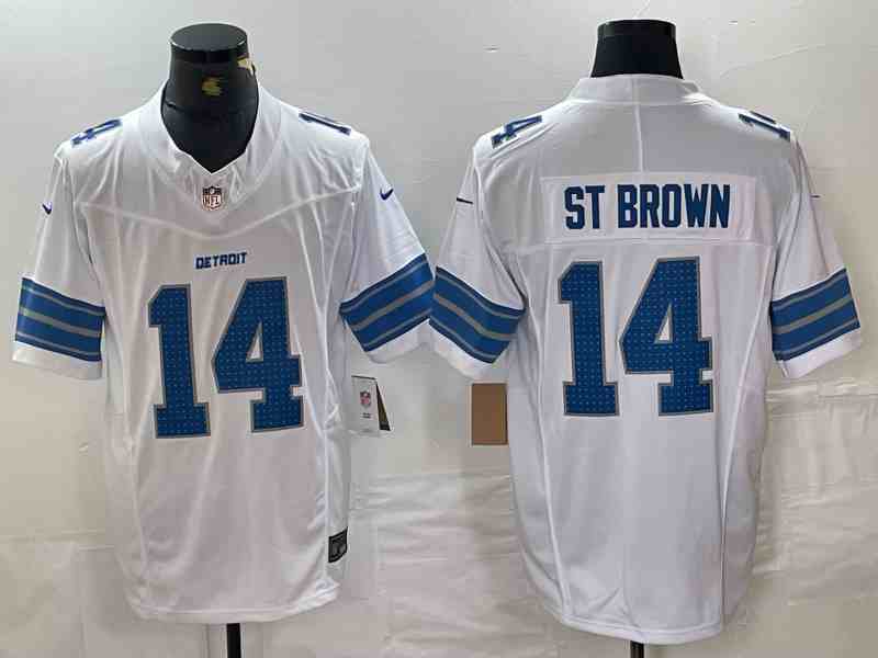 Men's Detroit Lions #14 Amon-Ra St. Brown White 2024 F.U.S.E. Vapor Limited Stitched Jersey