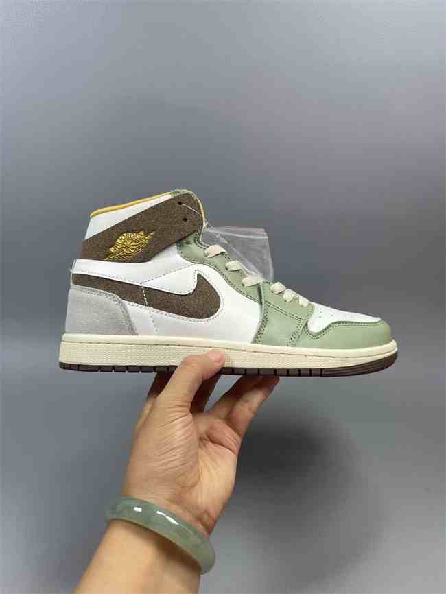 Men's Running Weapon Air Jordan 1 Green White Gray Brown Shoes us7-us11