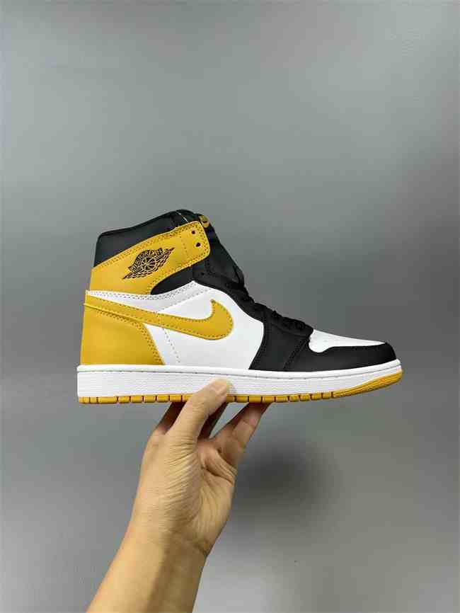 Men's Running Weapon Air Jordan 1 Yellow White Shoes 0584