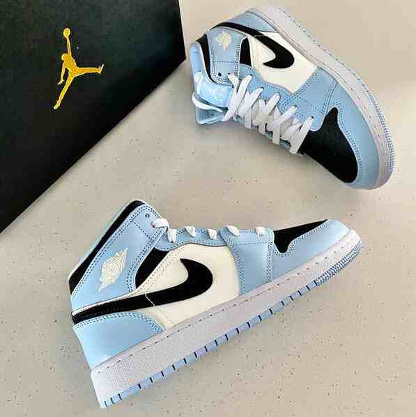 Men's Running Weapon Air Jordan 1 Mid Ice Blue Shoes 0609