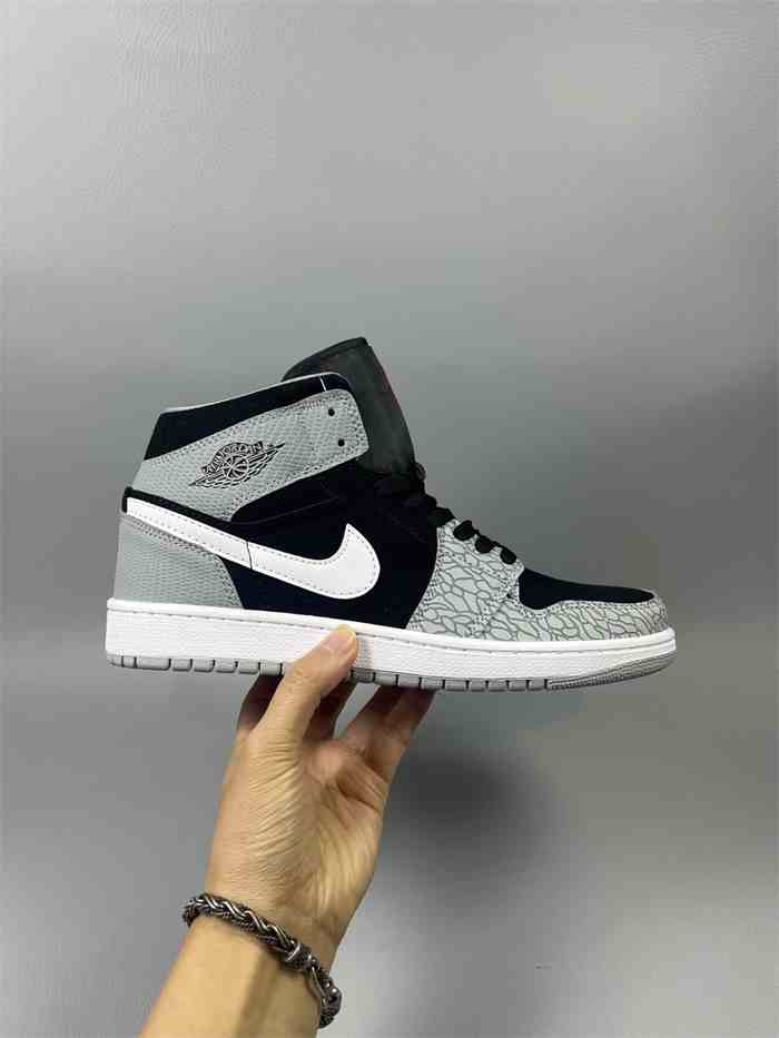 Men's Running Weapon Air Jordan 1 Black Grey Shoes 0573