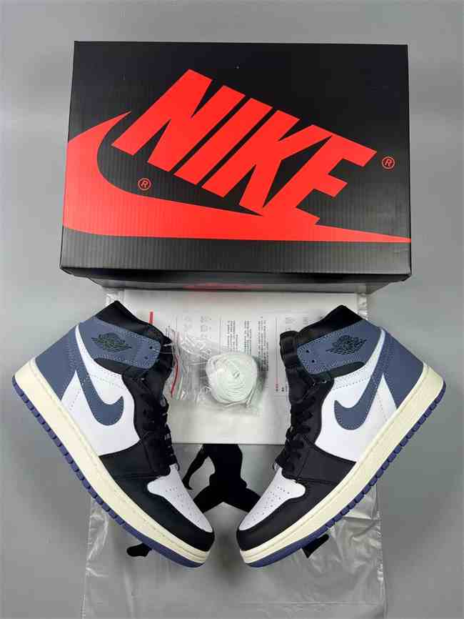 Men's Running Weapon Air Jordan 1 Navy Black White Shoes 0600
