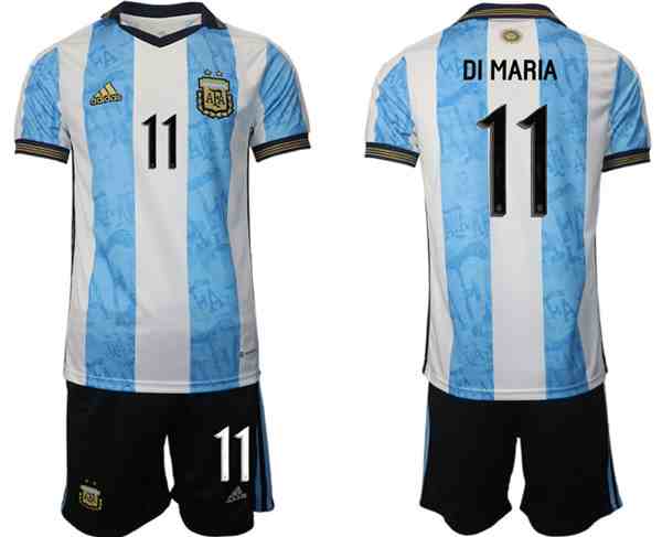 Men's Argentina #11 Di maria White Blue Home Soccer Jersey Suit