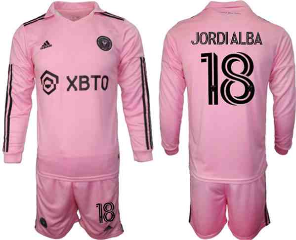 Men's Inter Miami CF #18 Jordialba 2023-24 Pink Home Soccer Jersey Suit