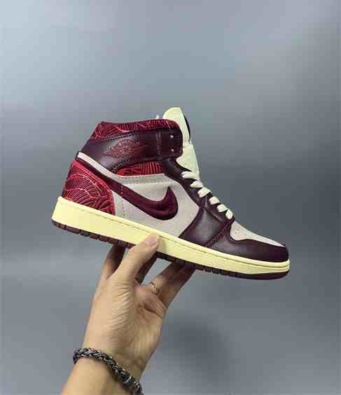 Women's Running Weapon Air Jordan 1 Wine Red White Shoes 405