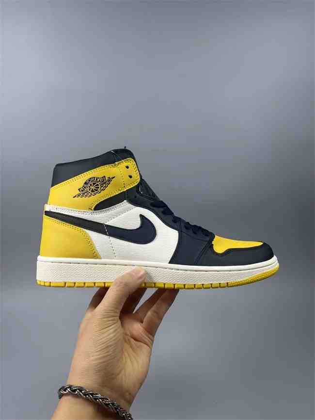 Women's Running Weapon Air Jordan 1 Black White Yellow Shoes 403