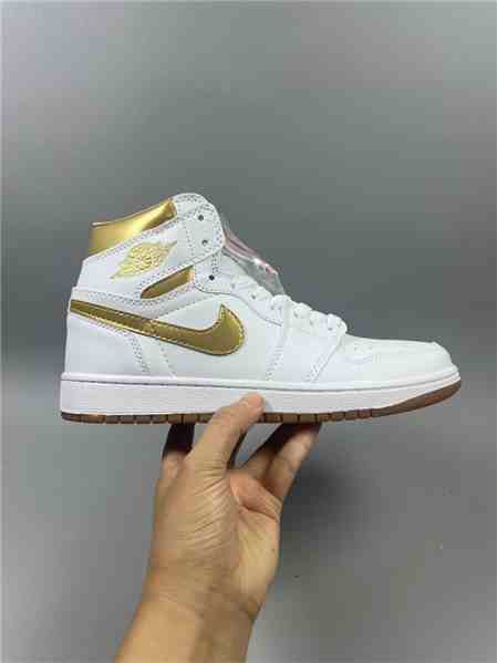 Women's Running Weapon Air Jordan 1 White Gold Shoes 437
