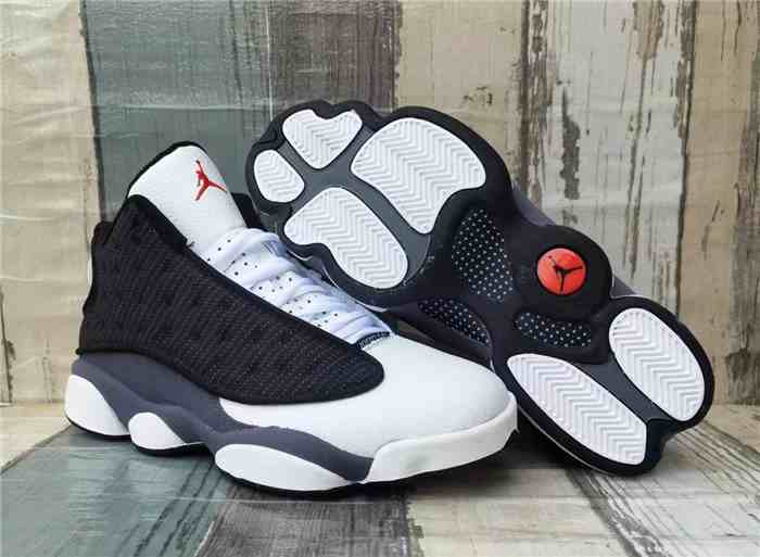 Men's Running Weapon Air Jordan 13 Black White Shoes 0139