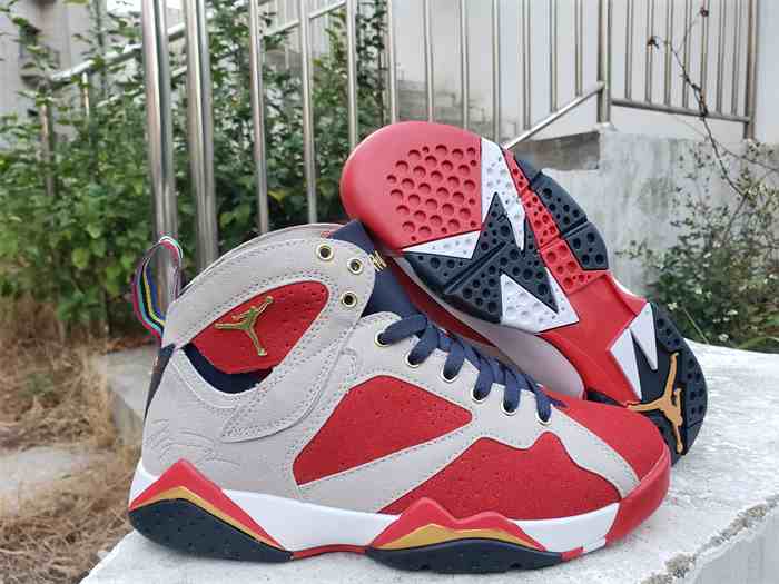 Women's Running Weapon Air Jordan 7 White Red Shoes 005