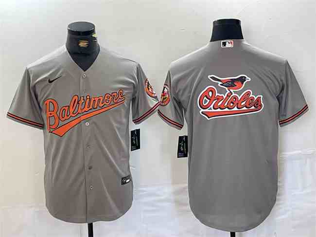 Men's Baltimore Orioles Gray Team Big Logo Cool Base Stitched  Jersey