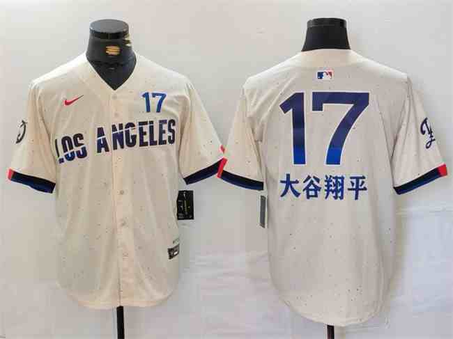 Men's Los Angeles Dodgers #17 大谷翔平 Cream 2024 City  Connect Limited Stitched Baseball Jersey
