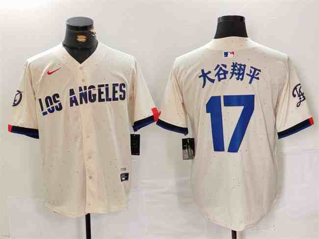 Men's Los Angeles Dodgers #17 大谷翔平 Cream Stitched Baseball  Jersey