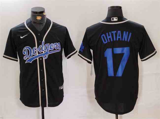 Men's Los Angeles Dodgers #17 Shohei Ohtani Black Cool Base With Patch Stitched Baseball  Jersey