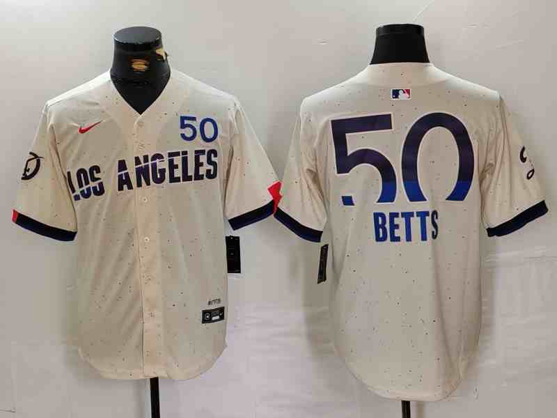 Men's Los Angeles Dodgers #50 Mookie Betts Cream 2024 City Connect Limited Stitched Baseball Jersey