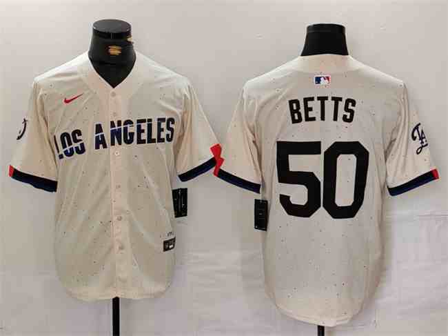 Men's Los Angeles Dodgers #50 Mookie Betts Cream Stitched Baseball  Jersey