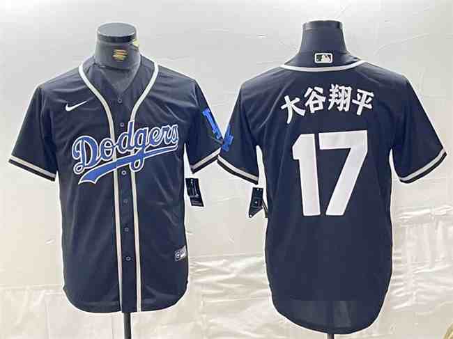 Men's Los Angeles Dodgers #17 大谷翔平 Black Cool Base With Patch Stitched Baseball Jersey