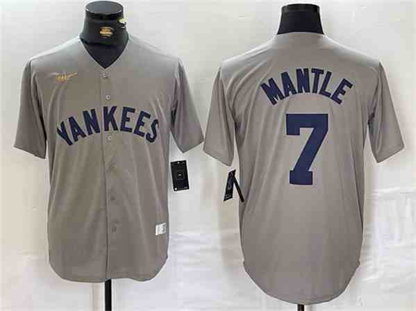 Men's New York Yankees #7 Mickey Mantle Gray Cool Base Stitched Baseball Jersey