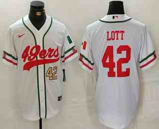 Men's San Francisco 49ers #42 Ronnie Lott Number White Mexico Cool Base Stitched Baseball Jersey