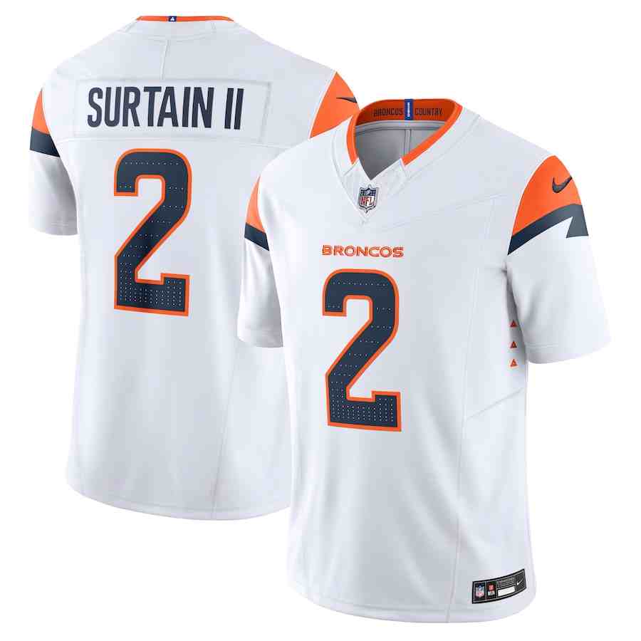 Men's Denver Broncos #2 Pat Surtain II White 2024 Draft F.U.S.E. Vapor Limited Stitched Football Jersey