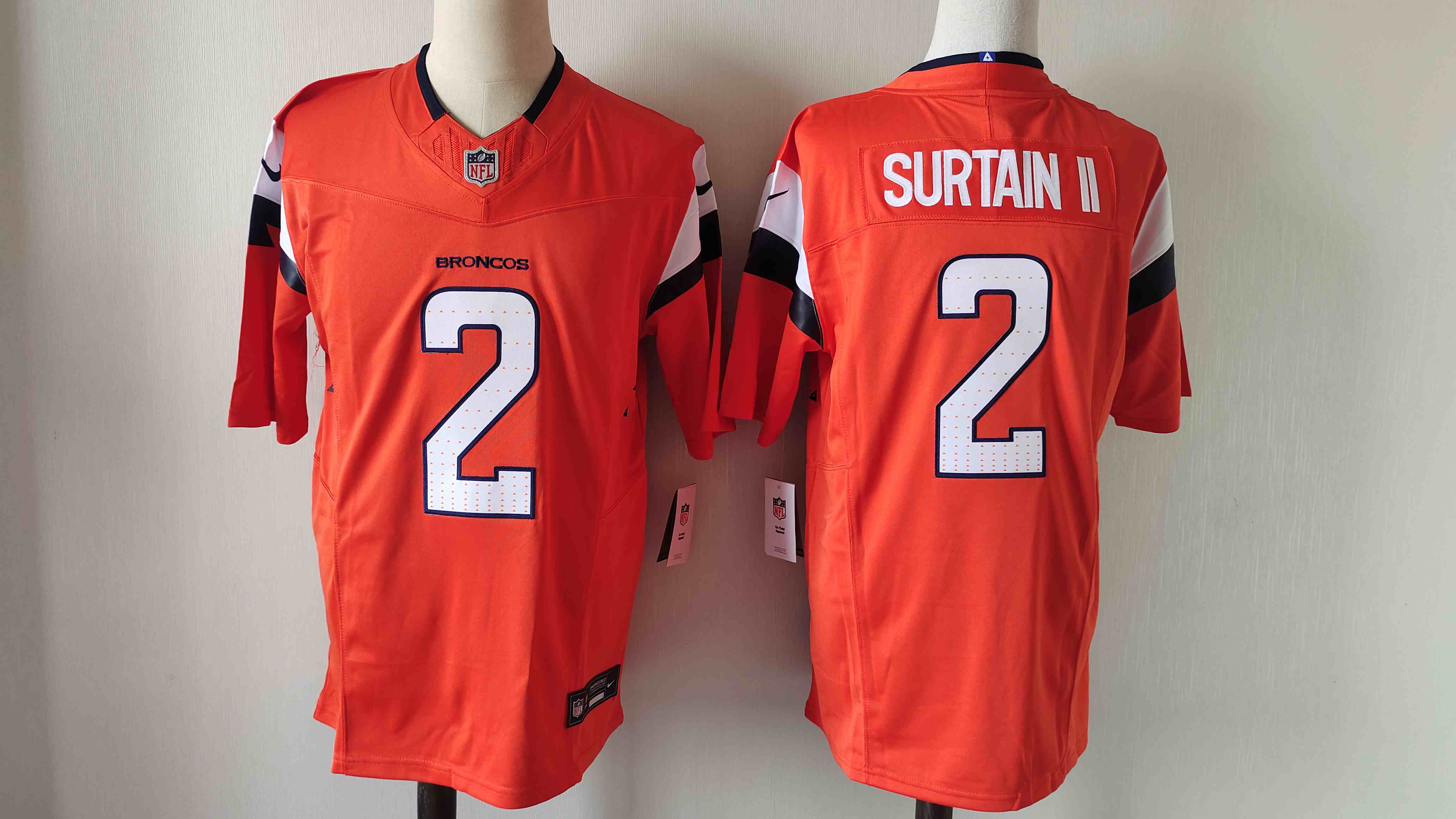 Men's Denver Broncos #2 Pat Surtain II Orange 2024 Draft Vapor Limited Football Stitched Jersey(JPEG)