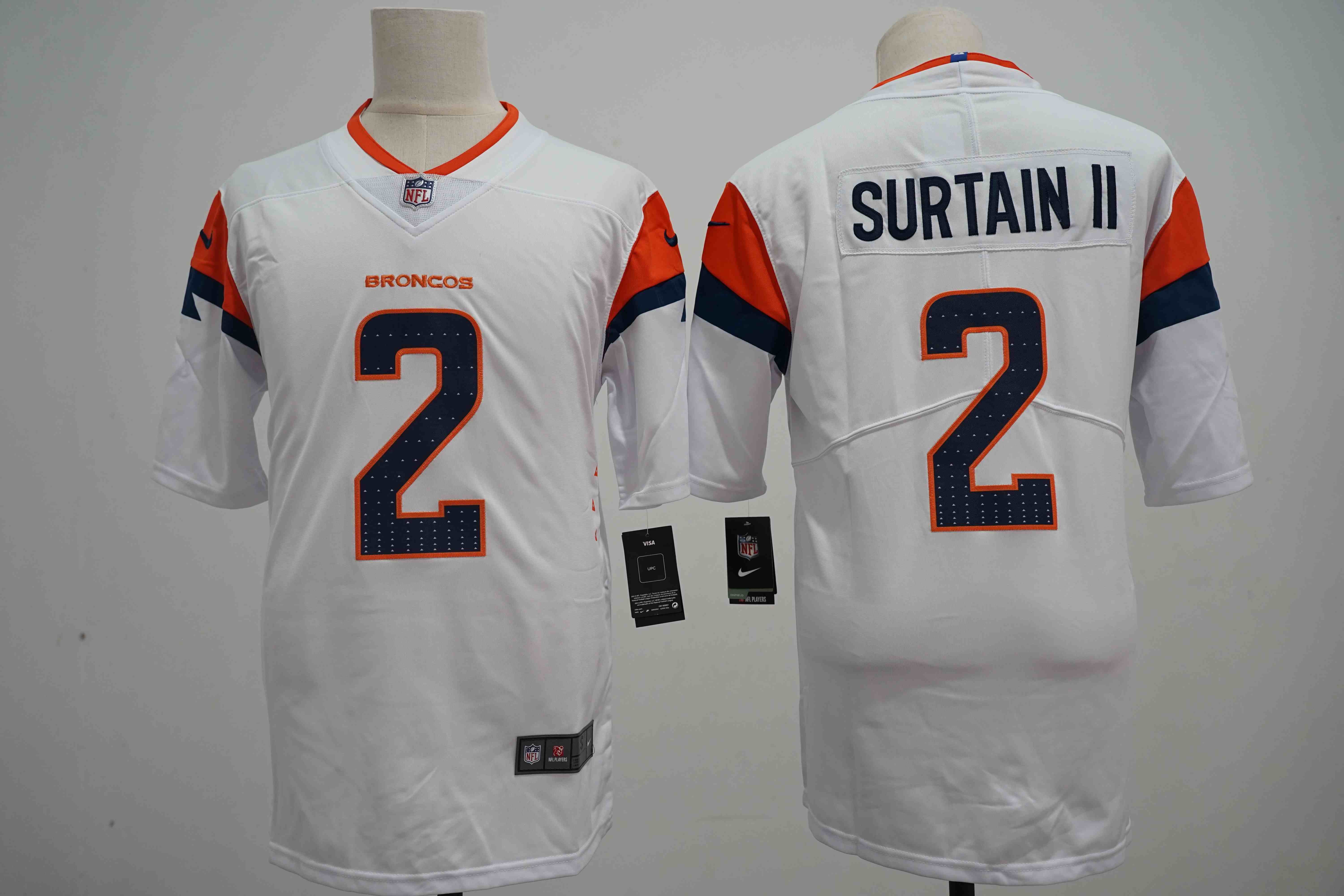 Men's Denver Broncos #2 Pat Surtain II White 2024 Draft Vapor Limited Football Stitched Jersey