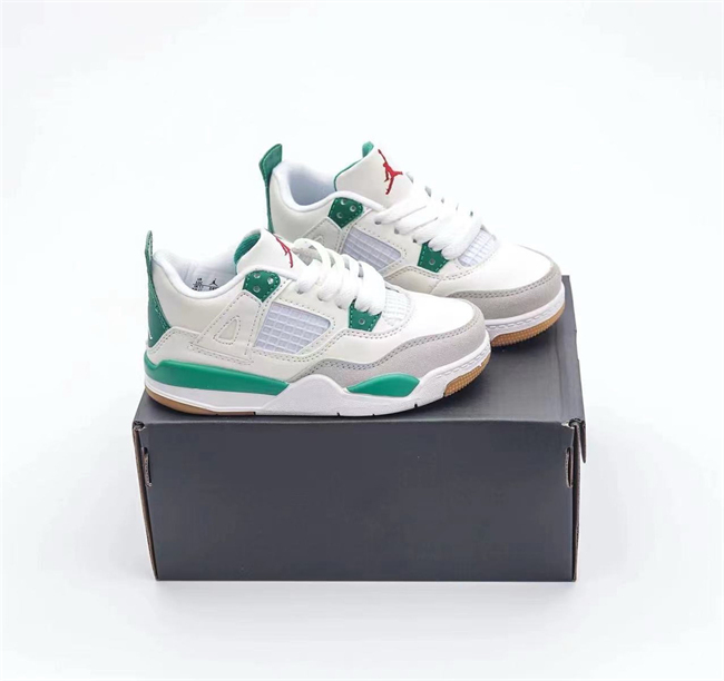 Youth Running Weapon Super Quality Air Jordan 4 White Green Shoes 053