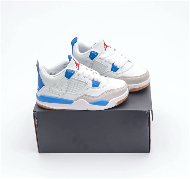 Youth Running Weapon Super Quality Air Jordan 4 White Blue Shoes 054