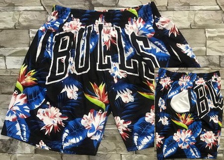 Men's Chicago Bulls Red Supreme Floral Fashion Laser Printing Shorts