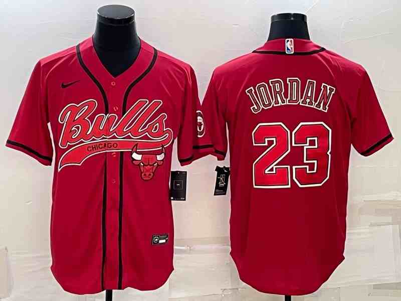 Men's Chicago Bulls #23 Michael Jordan Red With Patch button jersey