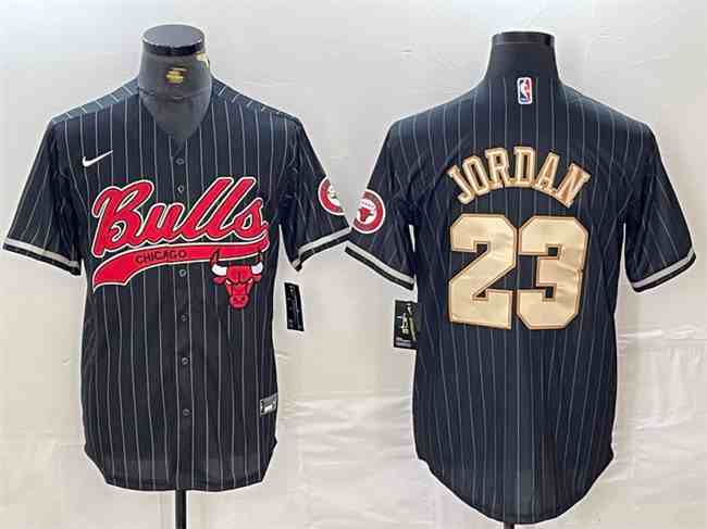 Men's Chicago Bulls #23 Michael Jordan Black Gold button jersey (2)