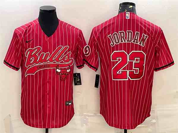 Men's Chicago Bulls #23 Michael Jordan Red button jersey