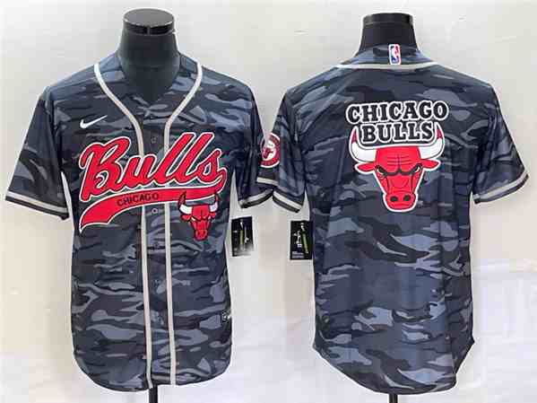 Men's Chicago Bulls Gray Camo Team Big Logo button jersey