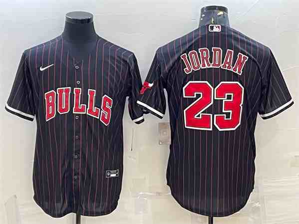 Men's Chicago Bulls #23 Michael Jordan Black button jersey (2)