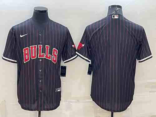 Men's Chicago Bulls Blank Black Cool Base Stitched Baseball Jersey (2)