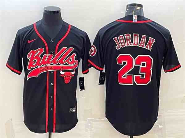 Men's Chicago Bulls #23 Michael Jordan Black button jersey