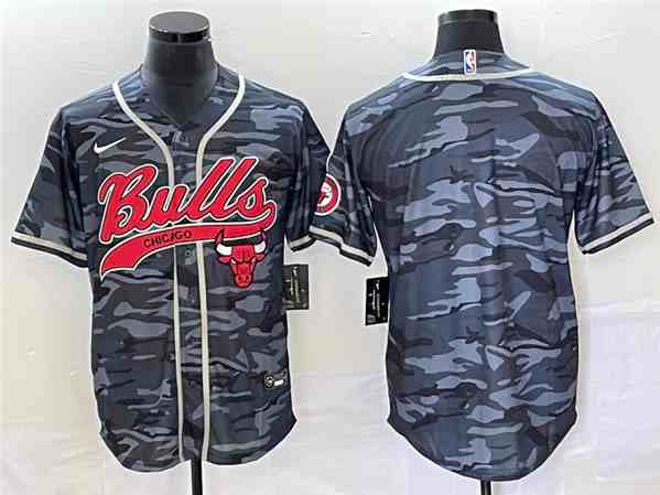 Men's Chicago Bulls Blank Gray Camo button jersey