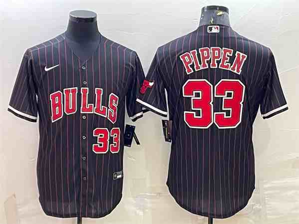 Men's Chicago Bulls #33 Scottie Pippen Black button jersey