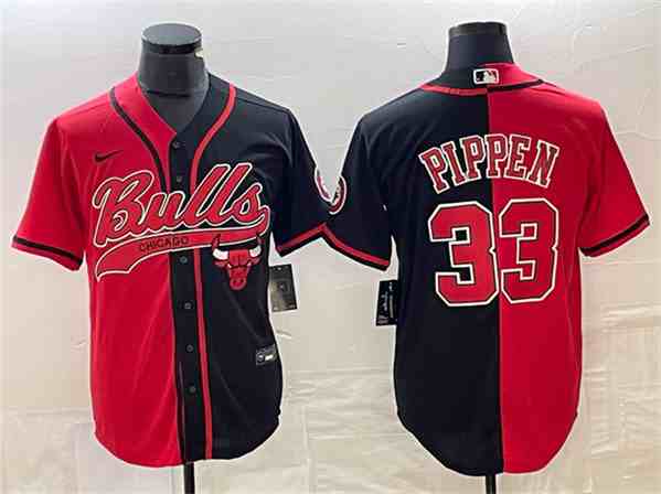 Men's Chicago Bulls #33 Scottie Pippen Red Black Splitbutton jersey