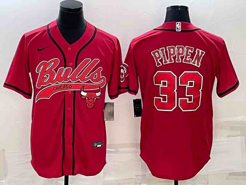 Men's Chicago Bulls #33 Scottie Pippen Red With Patch button jersey (2)