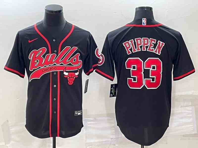 Men's Chicago Bulls #33 Scottie Pippen Black With Patch button jersey (2)