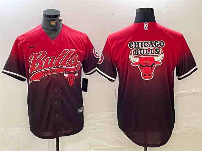 Men's Chicago Bulls Team Big Logo Red Black button jersey