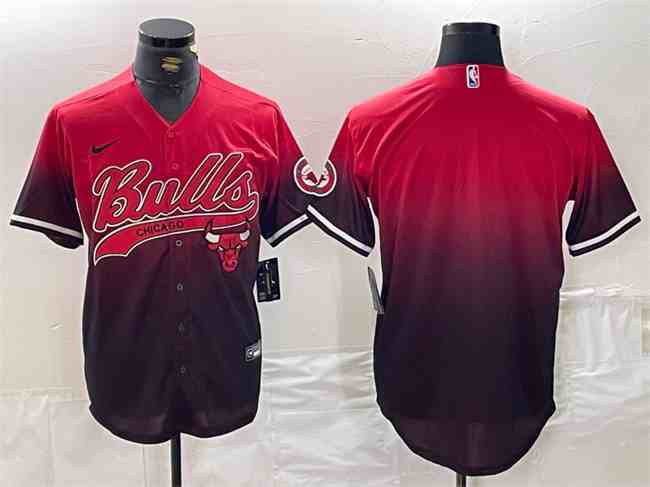 Men's Chicago Bulls Blank Red Black button jersey