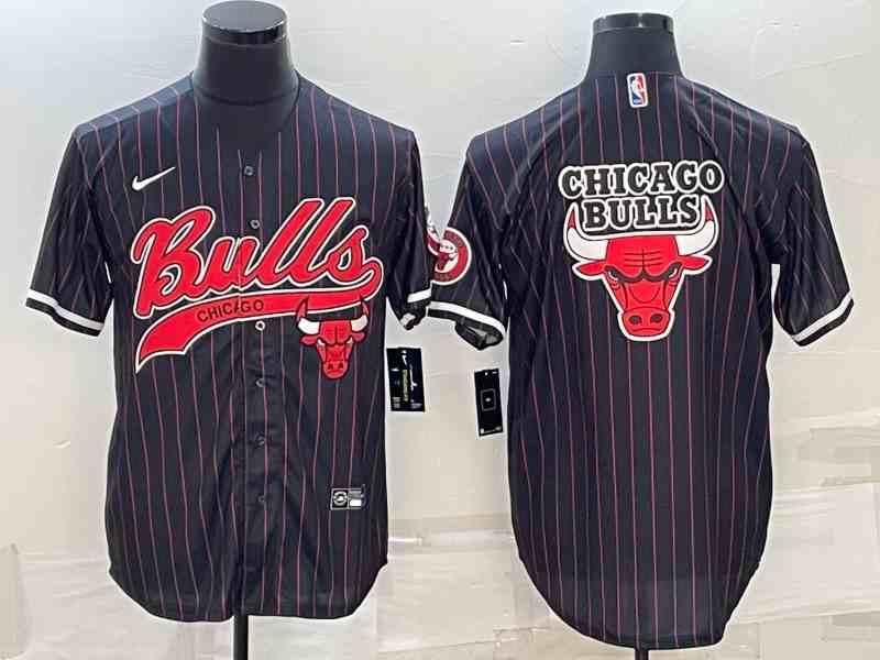 Men's Chicago Bulls Black Team Big Logo button jersey (2)
