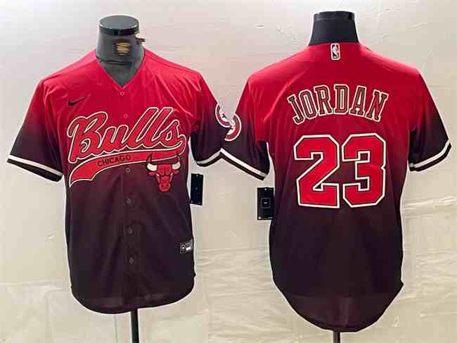Men's Chicago Bulls #23 Michael Jordan Red Black button jersey
