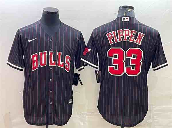 Men's Chicago Bulls #33 Scottie Pippen Black button jersey (2)